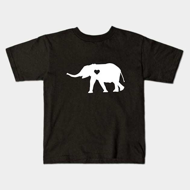 Elephant Silhouette Heart Kids T-Shirt by LetsBeginDesigns